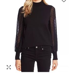 NWT CeCe Clip Dot Sleeve Sweater Top Black XL
